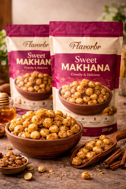 FlavoFBR Sweet Roasted Makhana – Premium Caramel Coated Fox Nuts | 250g | Healthy Crunch Snack