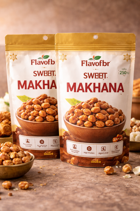 FlavoFBR Sweet Roasted Makhana – Premium Caramel Coated Fox Nuts | 250g | Healthy Crunch Snack