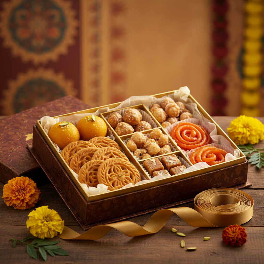 Build Your Own Gift Box – premium Indian sweets hamper with assorted laddus and thekua