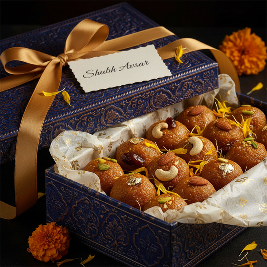 Premium Gift Packaging – elegant decorative box with gold satin ribbon and handwritten note